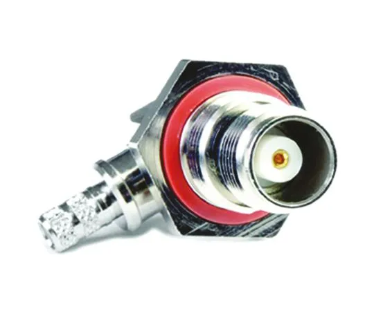 64-1385-40　Amphenol Right Angle 50Ω Cable Mount, Bulkhead Fitting TNC Connector, Crimp, Solder Termination, LMR-200　31-6509