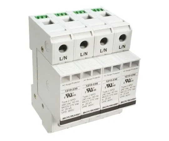 64-0671-38　Bourns 1210 Series 415 V ac Maximum Voltage Rating 100kA Maximum Surge Current 4 Pole Protector, DIN Rail Mounting　1210-4S-230