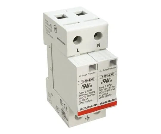 64-0671-45　Bourns 1250 Series 415 V ac Maximum Voltage Rating 50kA Maximum Surge Current 2 Pole Protector, DIN Rail Mounting　1250-2S-230