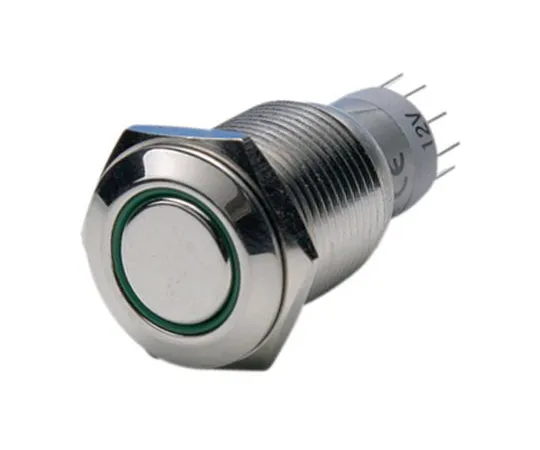 64-1634-49　Bulgin Double Pole Double Throw (DPDT) Latching Green LED Push Button Switch, 16.2 (Dia.)mm, Panel Mount, 50V　MP0045/1E2GN012