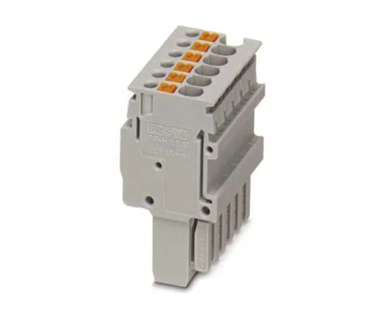 64-1585-90　Phoenix Contact PP-H 1.5/S/3 (1GY/1BU/1GNYE) Terminal Plug, 3 Way/Pole, Push In Terminals, 0.14 → 1.5 mm², PA,　3062113