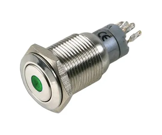 64-1634-54　Bulgin Double Pole Double Throw (DPDT) Latching Green LED Push Button Switch, 16.2 (Dia.)mm, Panel Mount, 50V　MP0045/1E1GN012