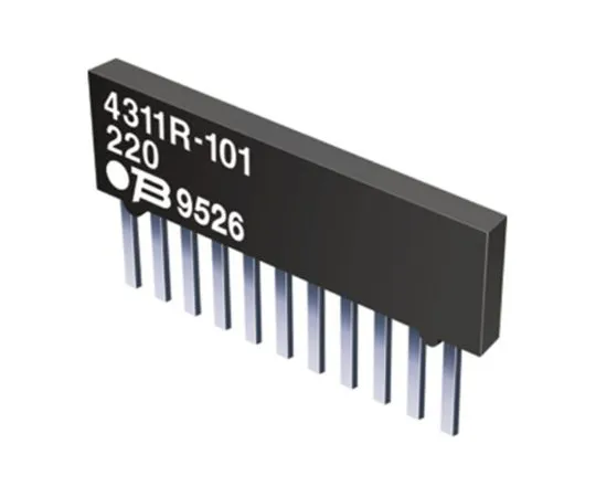 64-1658-88　Bourns 4300R Series 1kΩ Isolated Through Hole Resistor Array, 4 Resistors, 1W total Pin　4308R-102-102LF