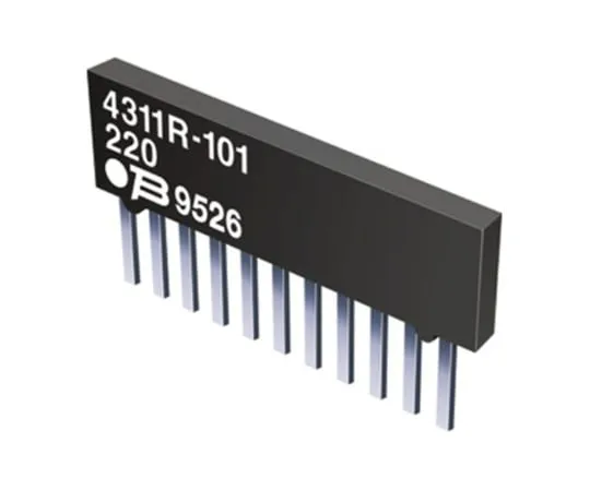 64-1658-87　Bourns 4300R Series 1kΩ Isolated Through Hole Resistor Array, 4 Resistors, 1W total Pin　4308R-102-102LF