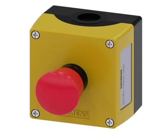 64-1704-01　Siemens, Red, Yellow Mushroom, Round Head Emergency Button　3SU1801-0NA00-2AA2