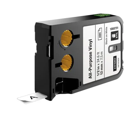 64-1780-79　Dymo XTL Black on White Industrial Vinyl Tape, 12 mm Width, 7 m Length　1868751